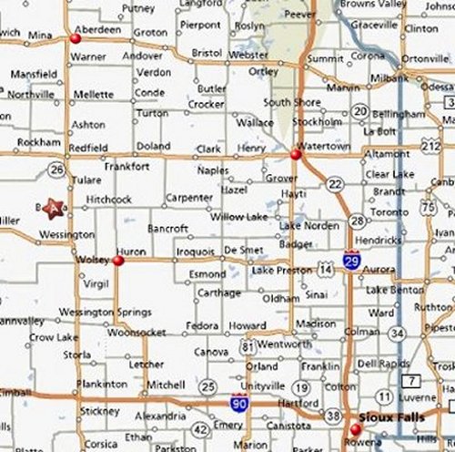 Map to Kohnen's Dakota Pheasant Acres